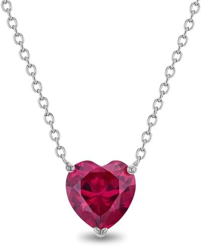 925 Sterling Silver Prong Set Simulated Birthstone Heart Necklace For Young Girls - Beautiful Heart Shaped Jewelry For Girls on Their Special Birthdays in Saudi Arabia