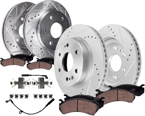 Detroit Axle - 8pc Brake Kit for Chevy GMC Silverado Sierra 1500 Yukon XL Escalade ESV Drilled & Slotted Brake Rotors Ceramic Brakes Pads Replacement : 13.50" inch Front and 13.58" inch Rear Rotor in Saudi Arabia