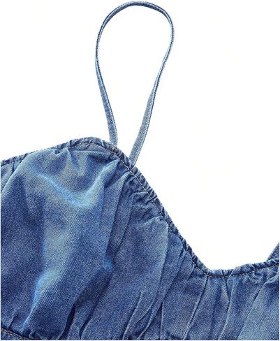 SweatyRocks Women's Plus Size Denim Dress Sleeveless Lace Up Backless Flared Ruffle Jean Dress in Saudi Arabia