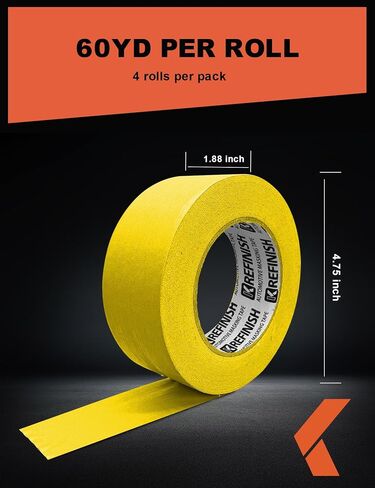 Professional Auto Body Painters Tape, Yellow, 1.41in x 60 yards/3 Rolls, Heat Resistant, No Residue, UV & Moisture Resistant, Ideal for Auto Body Painting, Cars, Trucks, Motorcycles in Saudi Arabia