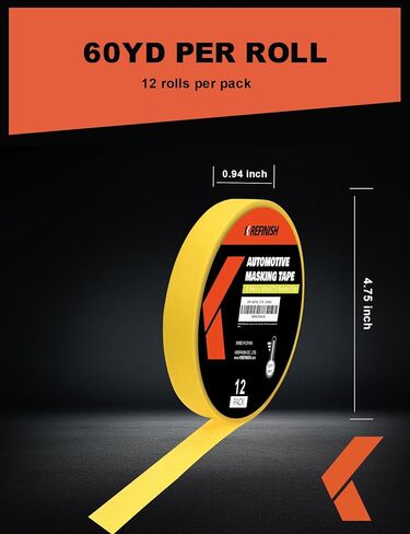 Professional Auto Body Painters Tape, Yellow, 1.41in x 60 yards/3 Rolls, Heat Resistant, No Residue, UV & Moisture Resistant, Ideal for Auto Body Painting, Cars, Trucks, Motorcycles in Saudi Arabia
