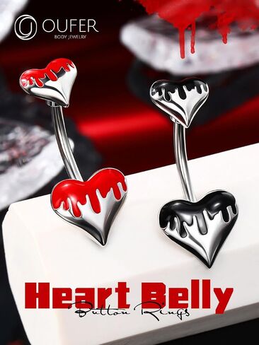 OUFER 14G Belly Button Rings, Melting Heart Belly Piercing Jewelry, 316L Surgical Steel Navel Piercing Jewelry, Belly Button Piercing For Women in Saudi Arabia