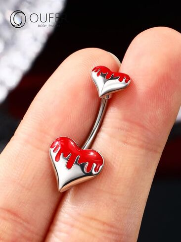 OUFER 14G Belly Button Rings, Melting Heart Belly Piercing Jewelry, 316L Surgical Steel Navel Piercing Jewelry, Belly Button Piercing For Women in Saudi Arabia