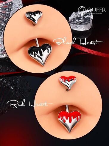 OUFER 14G Belly Button Rings, Melting Heart Belly Piercing Jewelry, 316L Surgical Steel Navel Piercing Jewelry, Belly Button Piercing For Women in Saudi Arabia