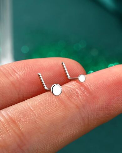 COCHARM 925 Sterling Silver Nose Stud 20g Flat Round Nose Ring Stud L Shaped Nose Piercing Stud Flat Top 2MM 3MM Nostril Piercing Jewelry for Women in Saudi Arabia