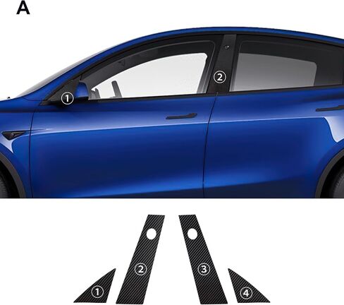 for 2025 Tesla Model Y Juniper PPF Precut Car Paint Protective Film Self Adhesive PET Car Wrap Film Scratch Protector Exterior Accessories Black (Carbon Fibre, B Pillar) in Saudi Arabia