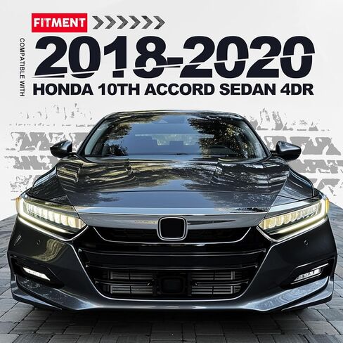 KUAFU 3pcs Front Grille & Eyelid Cover Set Compatible for 2018-2020 Honda Accord 10th Gen Sedan, Glossy Black ABS Upper Grille, Bumper Lip & Trim Molding in Saudi Arabia