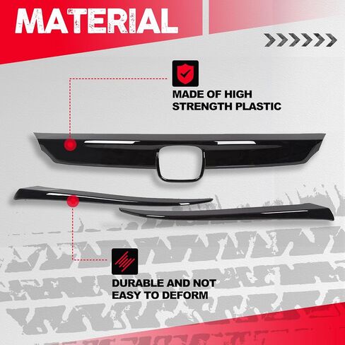 KUAFU 3pcs Front Grille & Eyelid Cover Set Compatible for 2018-2020 Honda Accord 10th Gen Sedan, Glossy Black ABS Upper Grille, Bumper Lip & Trim Molding in Saudi Arabia