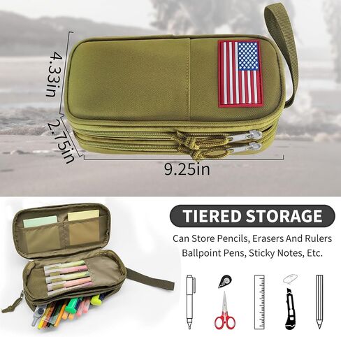 Tactica Pencil Case for Boys,Large Boys Pencil Pouch with Zipper Compartments, Big Capacity Pencil Box Pen Bag Organizer for School College Office Kids Teen Boy Men Adult in Kuwait