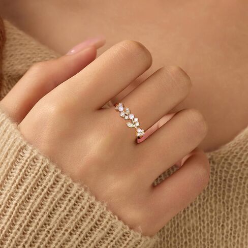 925 Sterling Silver Cubic Zirconia Twig Ring for Women, 14K Plated Gold Dainty White Pearl Rings for Mother Daughter Fashion Birthday Wedding Hypoallergenic Jewelry Gift in Kuwait