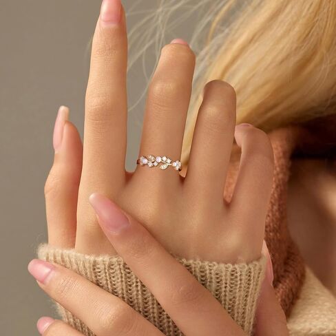925 Sterling Silver Cubic Zirconia Twig Ring for Women, 14K Plated Gold Dainty White Pearl Rings for Mother Daughter Fashion Birthday Wedding Hypoallergenic Jewelry Gift in Kuwait