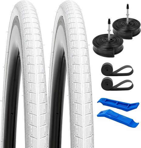 YUNSCM 2-PCS 700C إطارات الدراجة 28x1 5/8x1 1/8 700x28C/28-622 و700C أنابيب الدراجة شديدة التحمل صمام بريستا مع شريطين حافة متوافق مع إطارات وأنابيب الدراجة 700x26C 700x28C 700x30C (أبيض) in Saudi Arabia