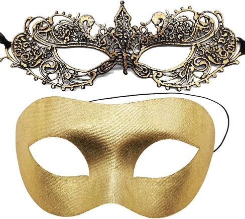 Masquerade Mask for Couple Men Venetian Mask for Halloween Lace Masque Costume Eyemask Party Prom Ball Mardi Gras in Kuwait