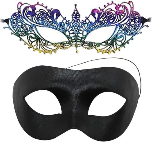 Masquerade Mask for Couple Men Venetian Mask for Halloween Lace Masque Costume Eyemask Party Prom Ball Mardi Gras in Kuwait