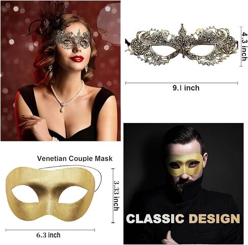 Masquerade Mask for Couple Men Venetian Mask for Halloween Lace Masque Costume Eyemask Party Prom Ball Mardi Gras in Kuwait