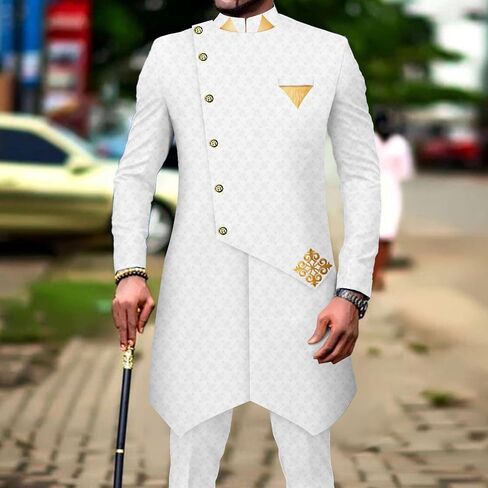 African Suits for Men Single Breasted Silm Fit Blazer and Pants 2 Piece Set Dashiki Attire for Wedding in Saudi Arabia