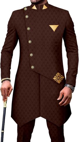 African Suits for Men Single Breasted Silm Fit Blazer and Pants 2 Piece Set Dashiki Attire for Wedding in Saudi Arabia