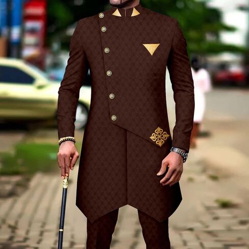 African Suits for Men Single Breasted Silm Fit Blazer and Pants 2 Piece Set Dashiki Attire for Wedding in Saudi Arabia