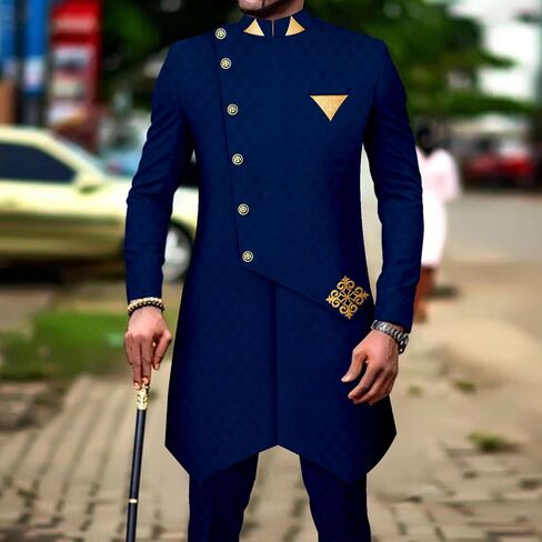 African Suits for Men Single Breasted Silm Fit Blazer and Pants 2 Piece Set Dashiki Attire for Wedding in Saudi Arabia