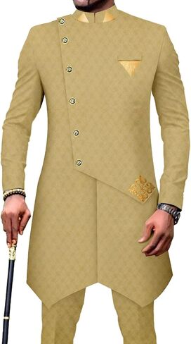 African Suits for Men Single Breasted Silm Fit Blazer and Pants 2 Piece Set Dashiki Attire for Wedding in Saudi Arabia