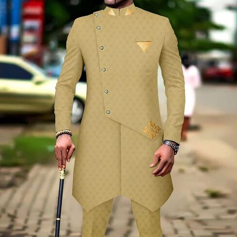 African Suits for Men Single Breasted Silm Fit Blazer and Pants 2 Piece Set Dashiki Attire for Wedding in Saudi Arabia