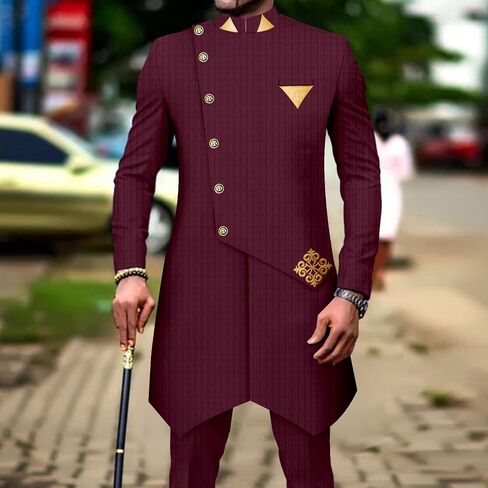 African Suits for Men Single Breasted Silm Fit Blazer and Pants 2 Piece Set Dashiki Attire for Wedding in Saudi Arabia
