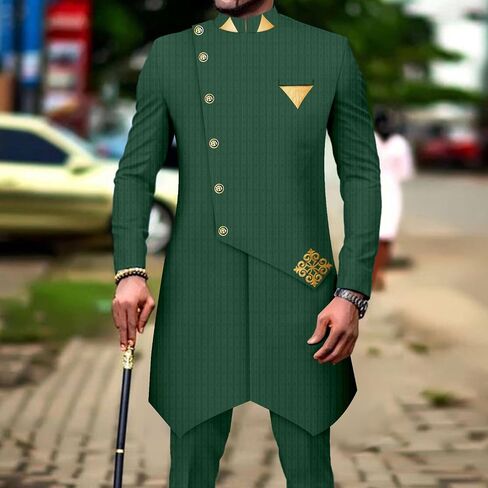 African Suits for Men Single Breasted Silm Fit Blazer and Pants 2 Piece Set Dashiki Attire for Wedding in Saudi Arabia