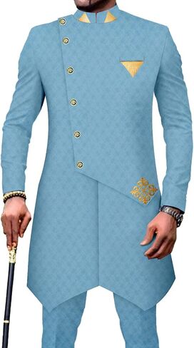African Suits for Men Single Breasted Silm Fit Blazer and Pants 2 Piece Set Dashiki Attire for Wedding in Saudi Arabia