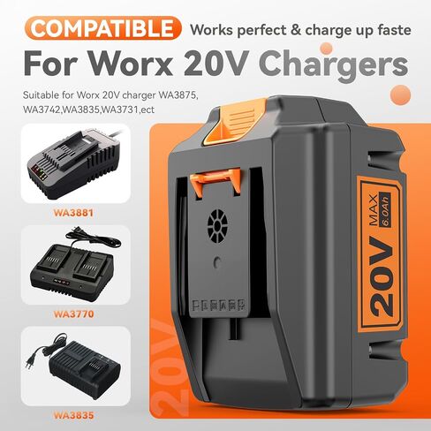 2 Pcaks 18V 3.0Ah Lithium Batteries Replace for Worx 18V Battery WA3512, Compatible with Worx WA3525 WA3523 WA3578 WA3520 WA3575 WA3522 WA3544 WA3671 and 18V/20V Power Tools (20V Max) in Kuwait