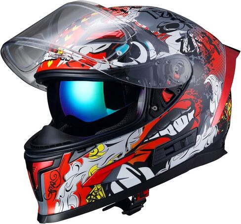 Beon Full Face Potorcycle Helmet ، خوذة دراجة في الشوارع مع أقنعة واضحة وملونة وفتحات متعددة ، معتمدة Motocross Casco Dot للرجال البالغين نساء in Kuwait