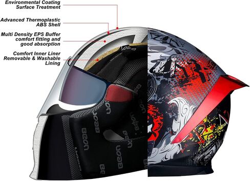 Beon Full Face Potorcycle Helmet ، خوذة دراجة في الشوارع مع أقنعة واضحة وملونة وفتحات متعددة ، معتمدة Motocross Casco Dot للرجال البالغين نساء in Kuwait