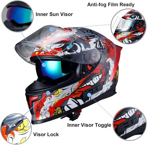 Beon Full Face Potorcycle Helmet ، خوذة دراجة في الشوارع مع أقنعة واضحة وملونة وفتحات متعددة ، معتمدة Motocross Casco Dot للرجال البالغين نساء in Kuwait
