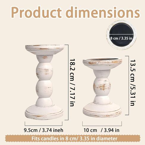 حاملي الشمعة الخشبية البيضاء الريفية مجموعة من 2 من قبل Purenjoy- Vintage Farmhouse Bailar Candle Soldle Décor- Table Table Compance لحفلات الزفاف والمنزل in Saudi Arabia