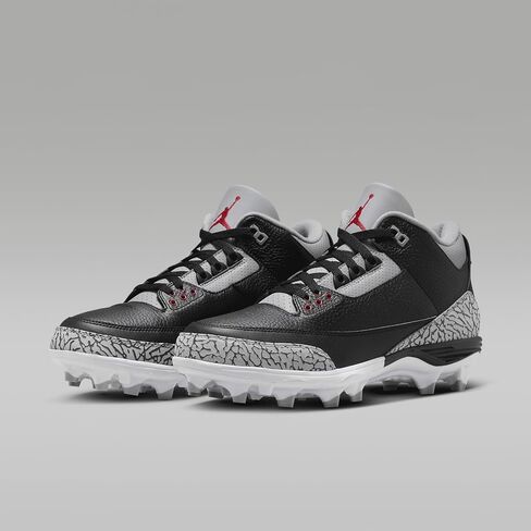 Jordan 3 Mid TD Men's Football Cleats (FZ8626-001 ، Black/Cement Gray/White/Fire) الحجم 10 in Saudi Arabia
