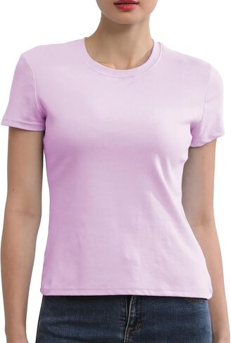 Cotton Short Sleeve T Shirts for Women Slim Fitted Basic Tees Cropped Tshirts Casual Plain Tight Petite Summer Tops in Saudi Arabia
