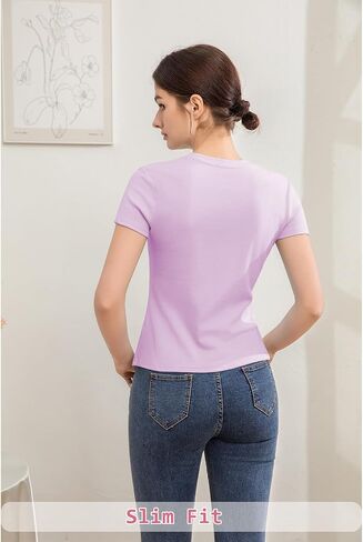 Cotton Short Sleeve T Shirts for Women Slim Fitted Basic Tees Cropped Tshirts Casual Plain Tight Petite Summer Tops in Saudi Arabia