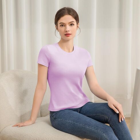 Cotton Short Sleeve T Shirts for Women Slim Fitted Basic Tees Cropped Tshirts Casual Plain Tight Petite Summer Tops in Saudi Arabia