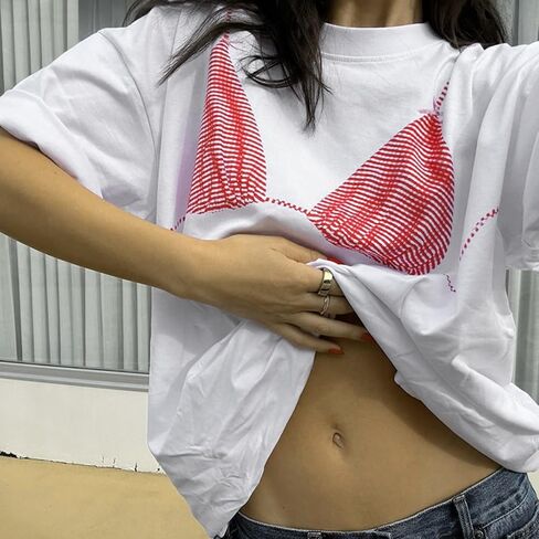 Monkay Women's Oversized Graphic Tee Bikini Print Y2K Streetwear Funny Short Sleeve Casual Loose Fit Trendy T-Shirt in Saudi Arabia