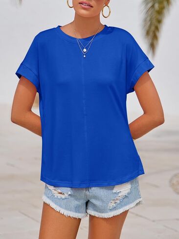 Imily Bela Womens Short Sleeve T Shirts Summer Crew Neck Dressy Casual Tops Basic Trendy Tees in Saudi Arabia