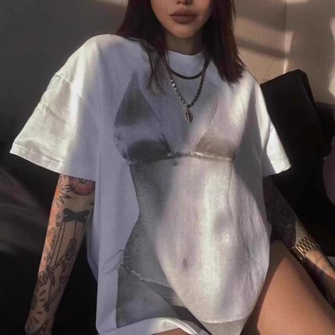 Monkay Women's Oversized Graphic Tee Bikini Print Y2K Streetwear Funny Short Sleeve Casual Loose Fit Trendy T-Shirt in Saudi Arabia