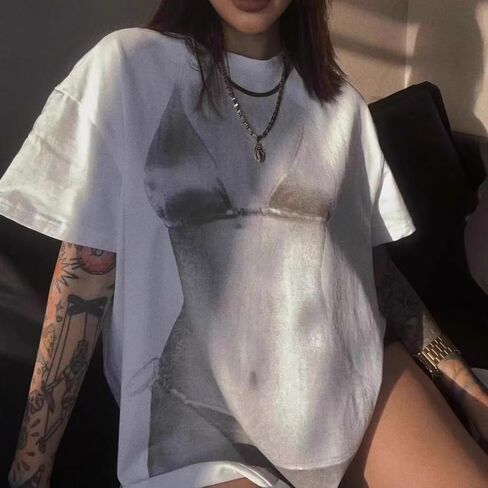 Monkay Women's Oversized Graphic Tee Bikini Print Y2K Streetwear Funny Short Sleeve Casual Loose Fit Trendy T-Shirt in Saudi Arabia