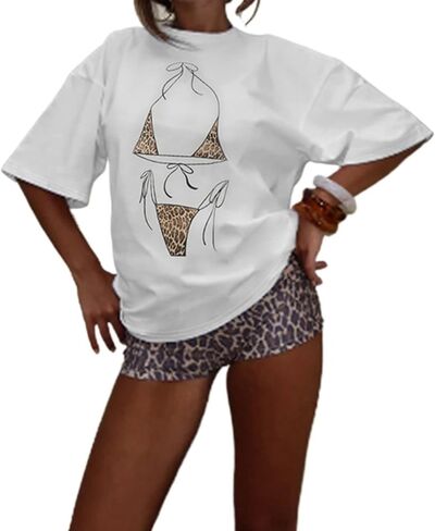 Monkay Women's Oversized Graphic Tee Bikini Print Y2K Streetwear Funny Short Sleeve Casual Loose Fit Trendy T-Shirt in Saudi Arabia