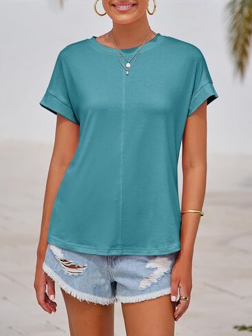 Imily Bela Womens Short Sleeve T Shirts Summer Crew Neck Dressy Casual Tops Basic Trendy Tees in Saudi Arabia