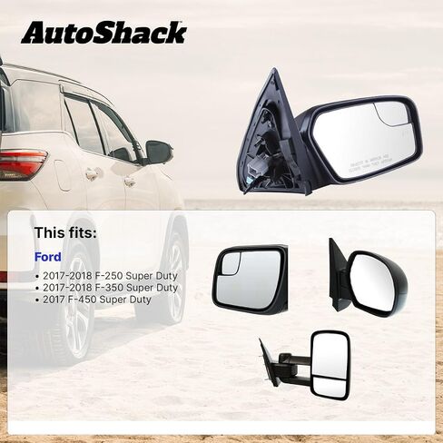 سائق سائق Autoshack Power Mirror Power Black Plack Support Disted Fileding Placension for 2017-2018 Ford F-250 Super Duty F-350 Super Duty 6.2L 6.7L V8 4WD RWD KAP8217BESHBTL in Saudi Arabia