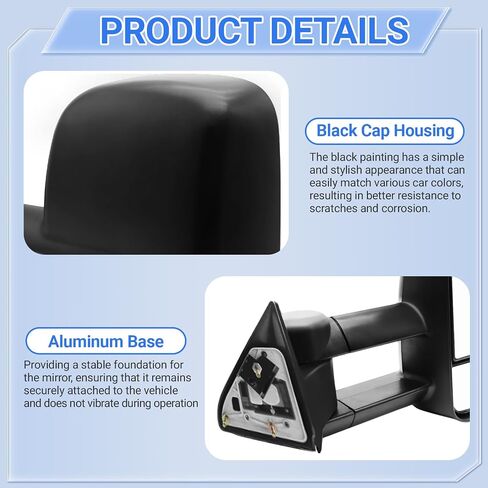 مرايا القطر متوافقة مع 2007-2014 Chevy Silverado/GMC Sierra 1500 2500 HD 3500 HD Black Manual Textable Convex Pair Set in Kuwait
