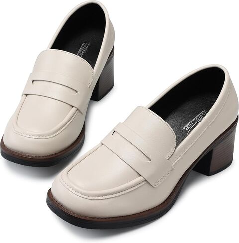 SHIBEVER Women's Low-Heeled Loafers: Block Heel Dressy Penny Loafer Slip-On Business Casual Women Shoes in Saudi Arabia
