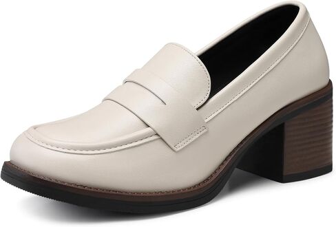 SHIBEVER Women's Low-Heeled Loafers: Block Heel Dressy Penny Loafer Slip-On Business Casual Women Shoes in Saudi Arabia