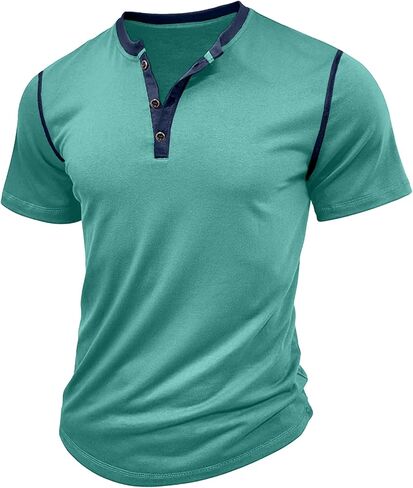 HOTake Men's Henley Shirts Short Sleeve Fitted Cotton Muscle T-Shirt with Button in Kuwait