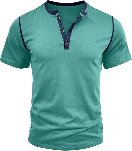 HOTake Men's Henley Shirts Short Sleeve Fitted Cotton Muscle T-Shirt with Button in Kuwait