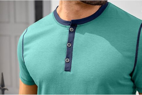 HOTake Men's Henley Shirts Short Sleeve Fitted Cotton Muscle T-Shirt with Button in Kuwait